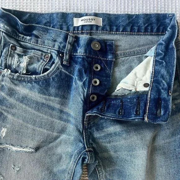 Moussy Vintage Women's 100% Cotton Distressed Fray Hem Light Ankle Jeans size 25